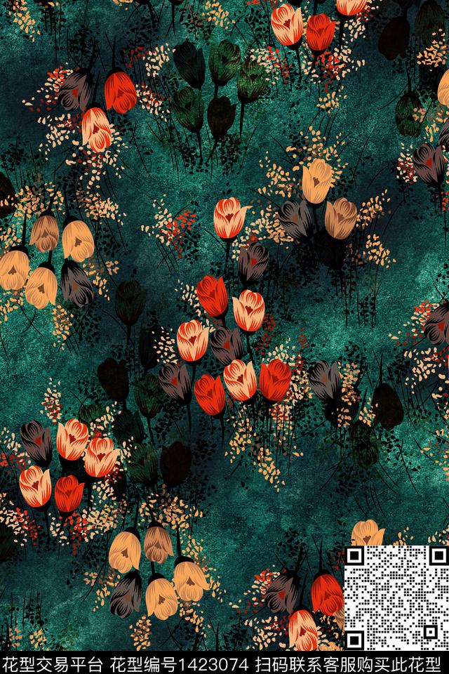 香云纱郁金香中老年数码印花华亿平台下载（图片编号: 1423074） - 瓦栏（Walan）