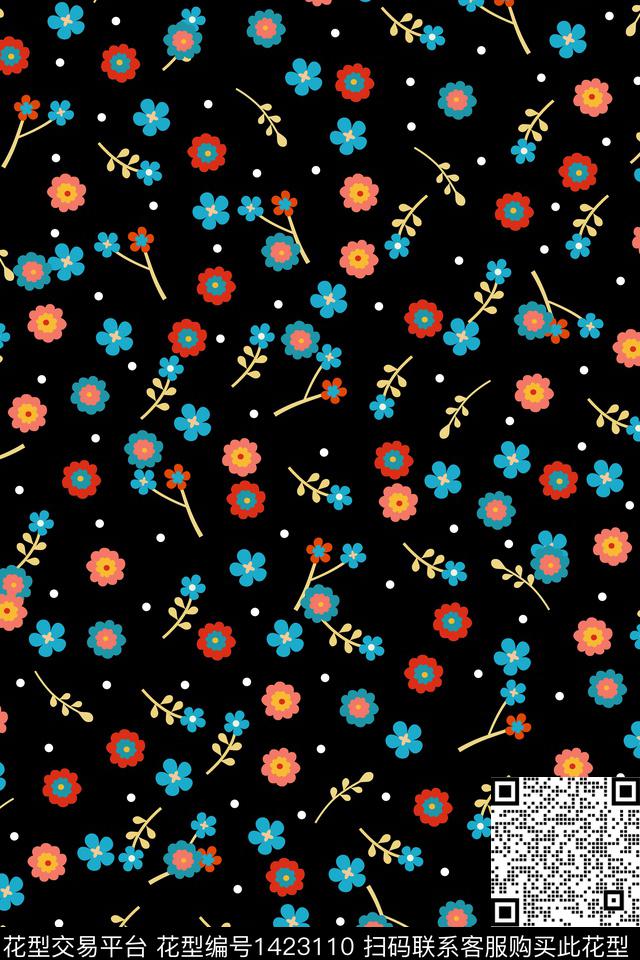 抽象花卉抽象小碎花传统印花华亿平台下载（图片编号: 1423110） - 瓦栏（Walan）