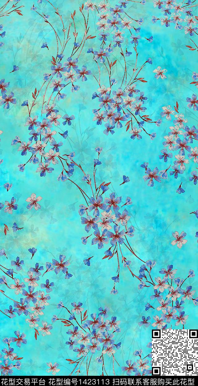 花卉棉麻水彩花卉数码印花华亿平台下载（图片编号: 1423113） - 瓦栏（Walan）