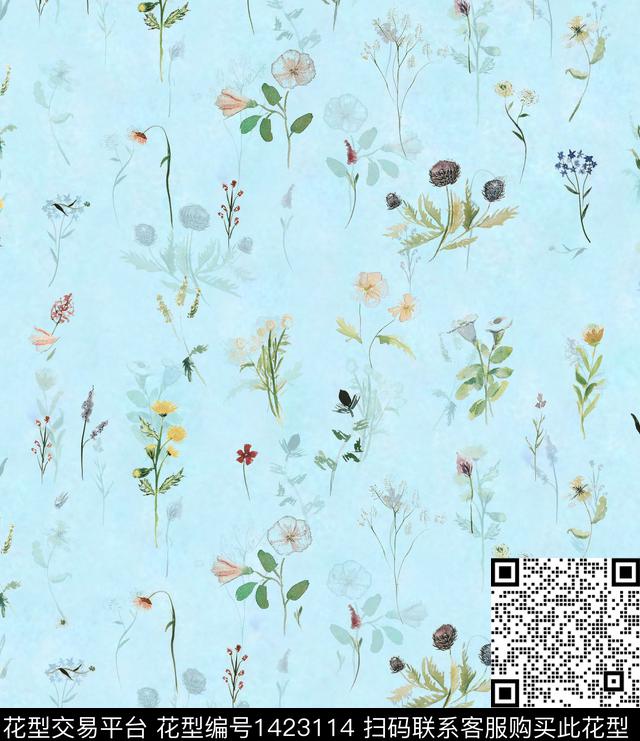 花卉棉麻小碎花数码印花华亿平台下载（图片编号: 1423114） - 瓦栏（Walan）