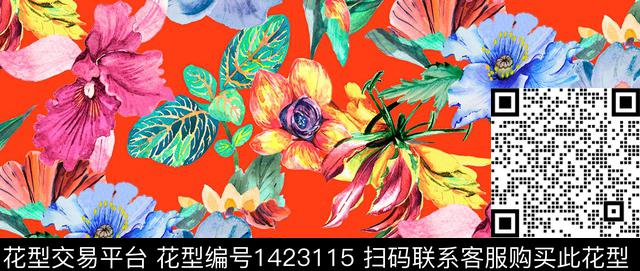 花卉棉麻水彩花卉数码印花华亿平台下载（图片编号: 1423115） - 瓦栏（Walan）