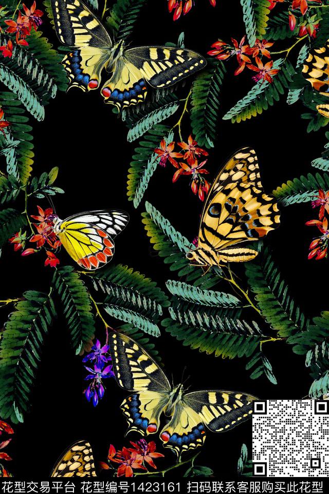 花卉蝴蝶绿植树叶数码印花华亿平台下载（图片编号: 1423161） - 瓦栏（Walan）