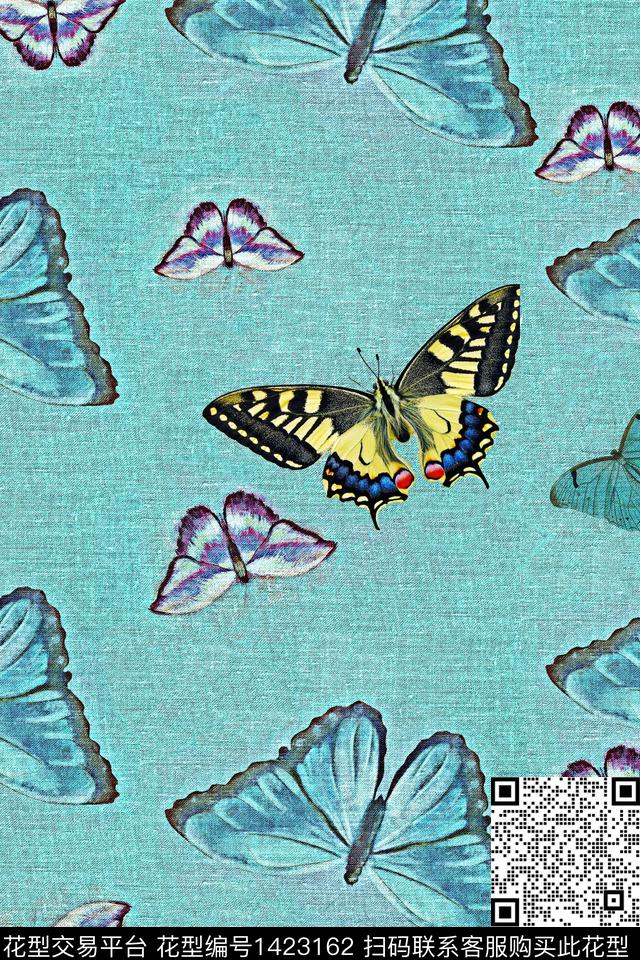 蝴蝶牛仔牛仔底纹数码印花华亿平台下载（图片编号: 1423162） - 瓦栏（Walan）