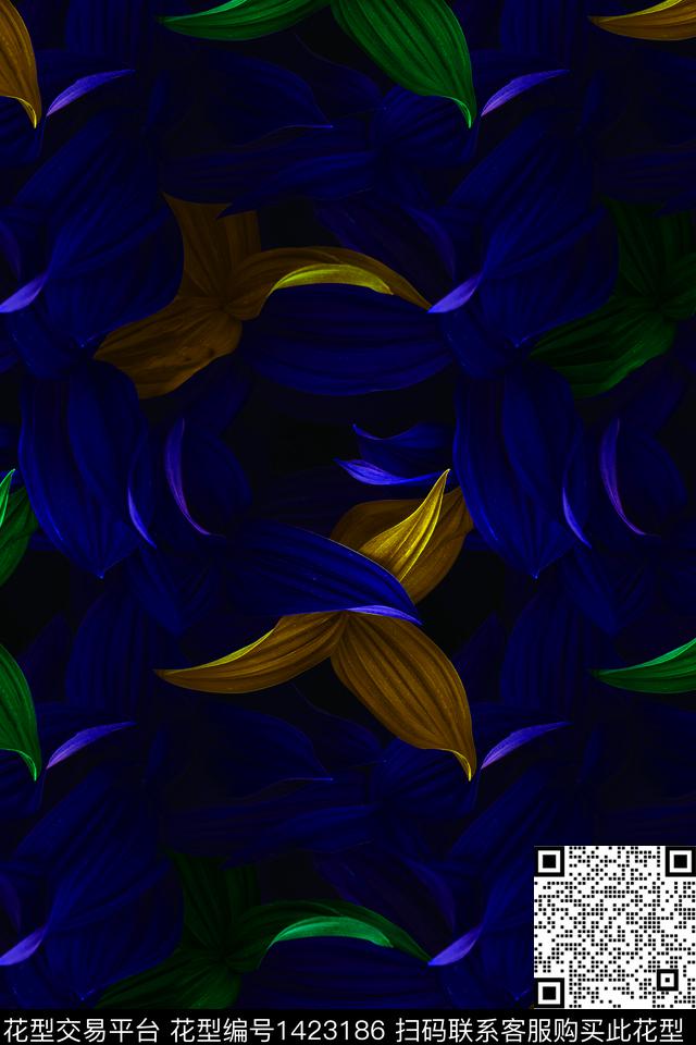 绿植树叶彩色大叶子拼色数码印花华亿平台下载（图片编号: 1423186） - 瓦栏（Walan）