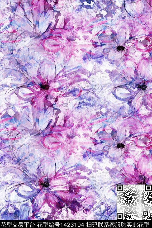 肌理抽象花卉扎染华亿平台数码印花华亿平台下载（图片编号: 1423194） - 瓦栏（Walan）