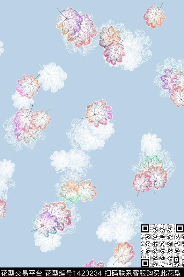 彩底花卉简约数码华亿平台数码印花华亿平台下载（图片编号: 1423234） - 瓦栏（Walan）