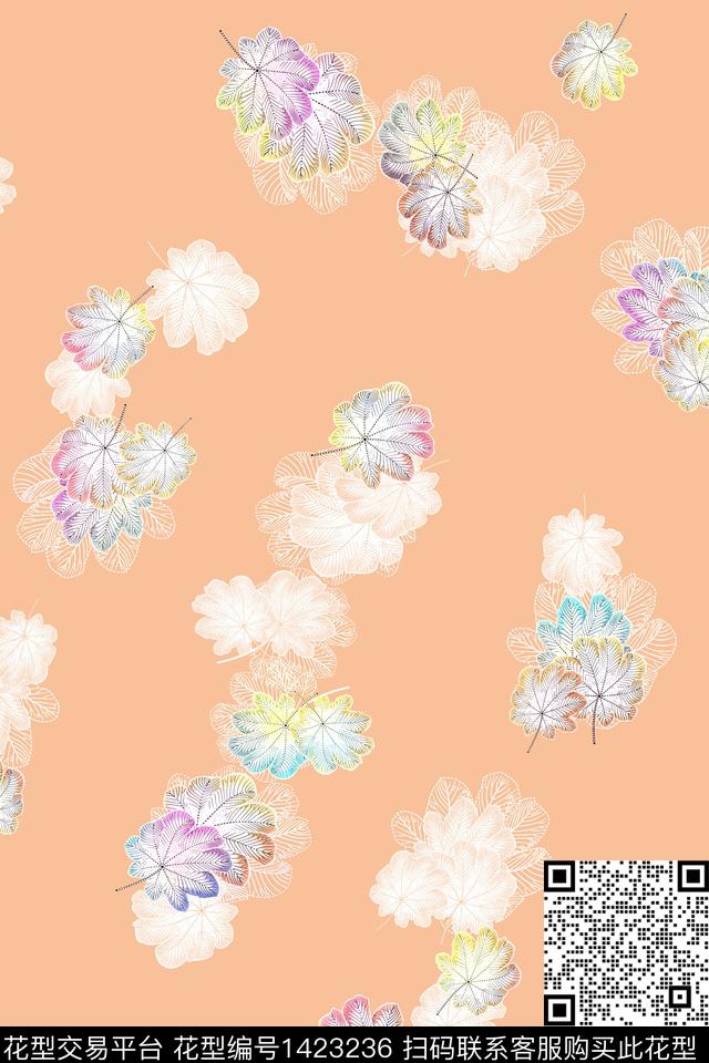 彩底花卉简约数码华亿平台数码印花华亿平台下载（图片编号: 1423236） - 瓦栏（Walan）