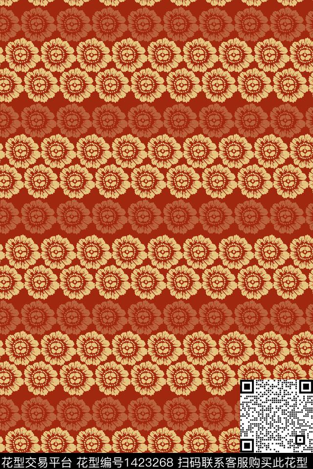 民族花卉条格简约数码印花华亿平台下载（图片编号: 1423268） - 瓦栏（Walan）