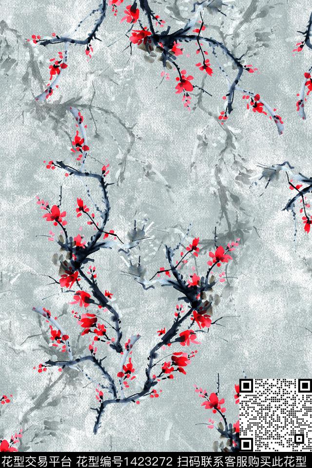 花卉大牌风香云纱数码印花华亿平台下载（图片编号: 1423272） - 瓦栏（Walan）