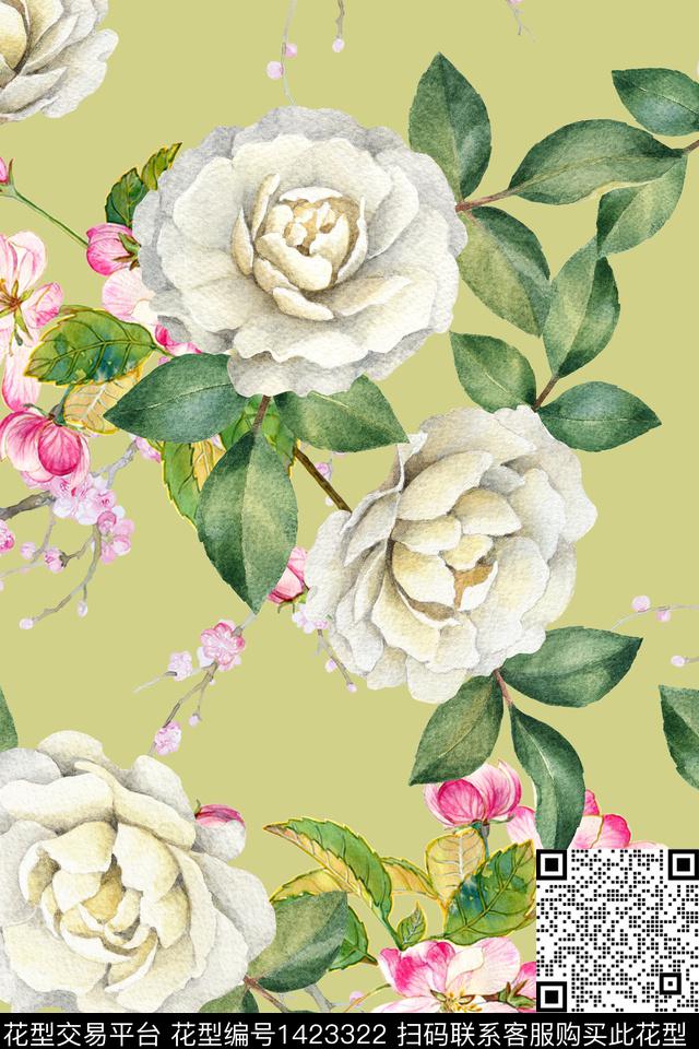 花卉梅花年轻女性数码印花华亿平台下载（图片编号: 1423322） - 瓦栏（Walan）