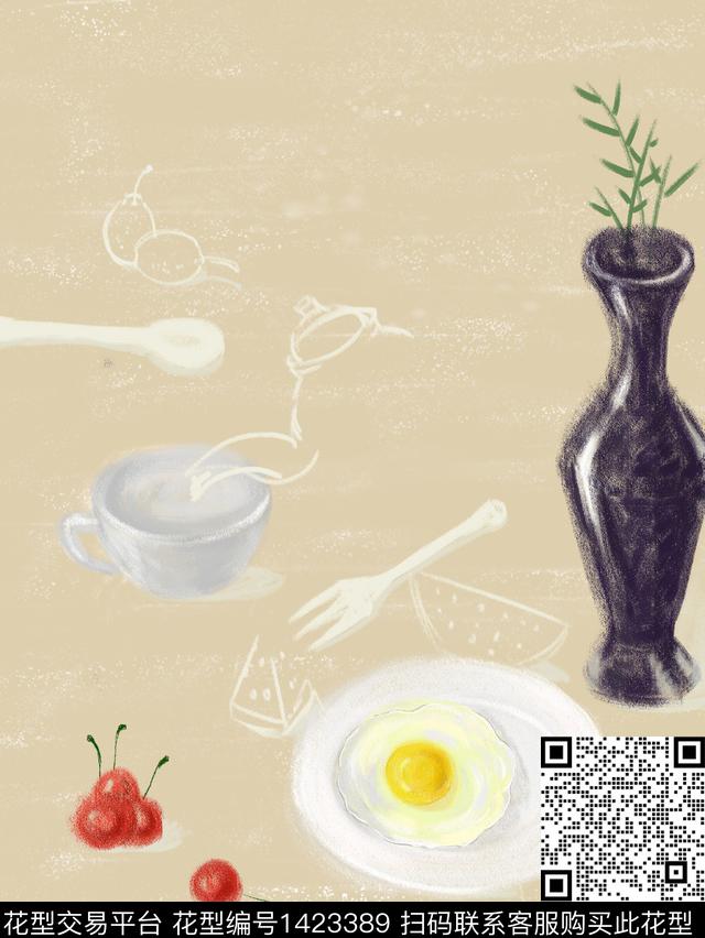 文艺大牌风手绘数码印花华亿平台下载（图片编号: 1423389） - 瓦栏（Walan）