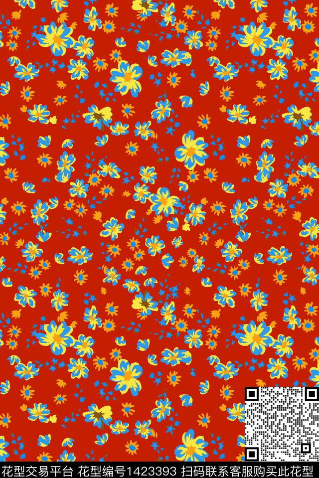 连衣裙年轻女性小碎花数码印花华亿平台下载（图片编号: 1423393） - 瓦栏（Walan）