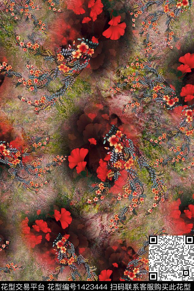 香云纱富贵花中老年数码印花华亿平台下载（图片编号: 1423444） - 瓦栏（Walan）