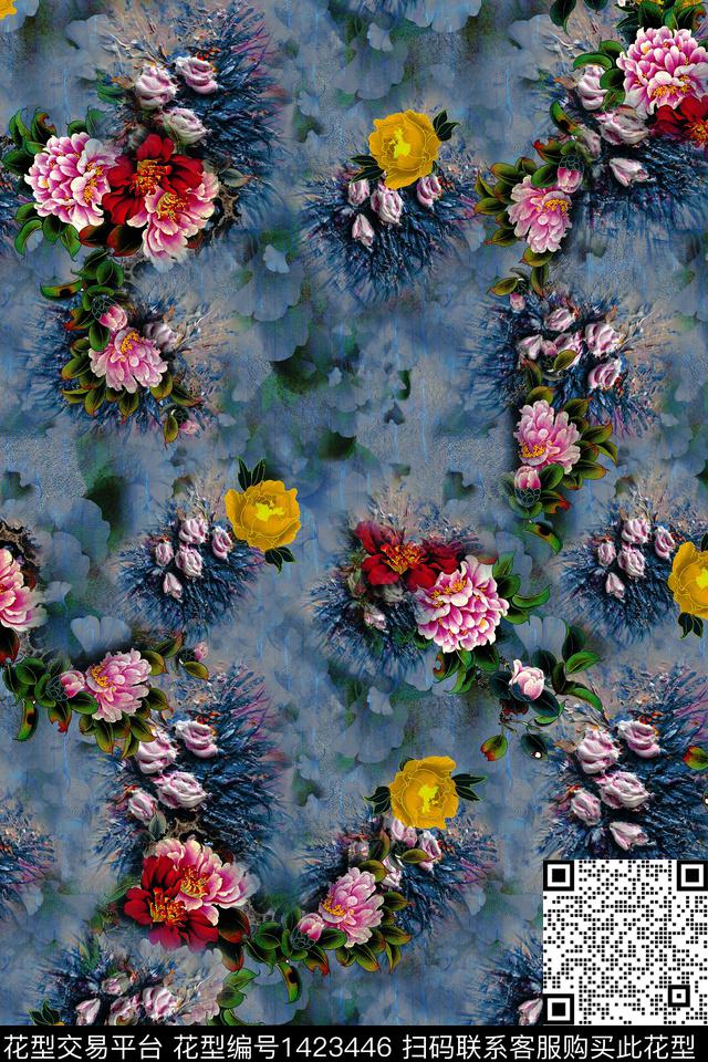 香云纱富贵花中老年数码印花华亿平台下载（图片编号: 1423446） - 瓦栏（Walan）