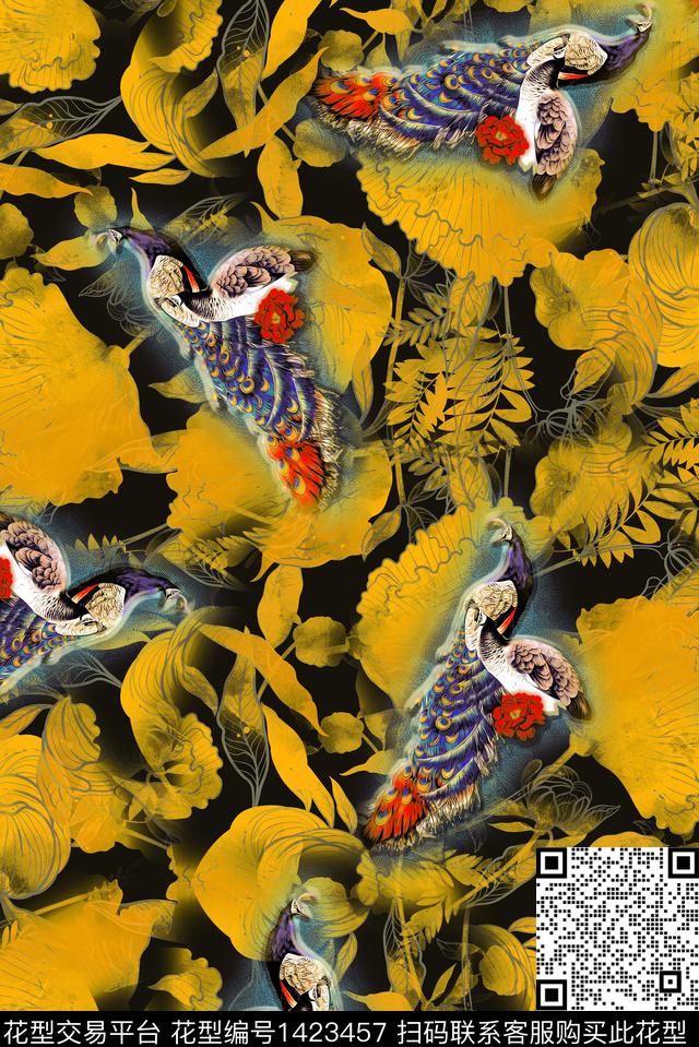 香云纱富贵花中老年数码印花华亿平台下载（图片编号: 1423457） - 瓦栏（Walan）