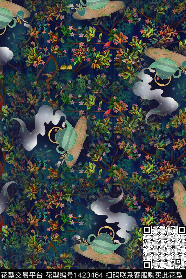 香云纱富贵花中老年数码印花华亿平台下载（图片编号: 1423464） - 瓦栏（Walan）