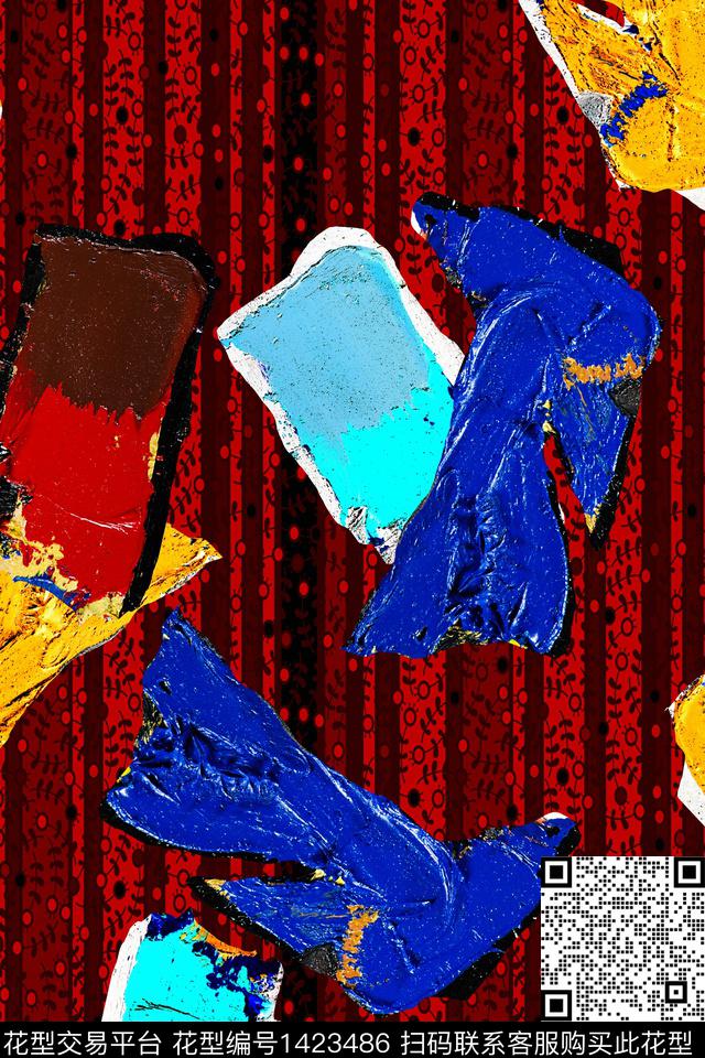 几何抽象艺术数码印花华亿平台下载（图片编号: 1423486） - 瓦栏（Walan）