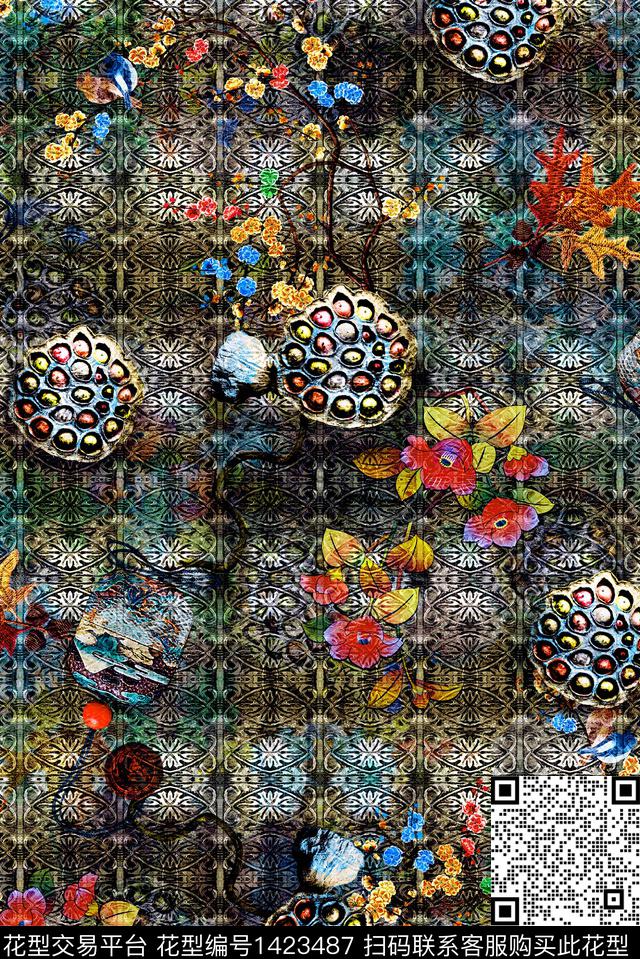 复古香云纱中老年数码印花华亿平台下载（图片编号: 1423487） - 瓦栏（Walan）