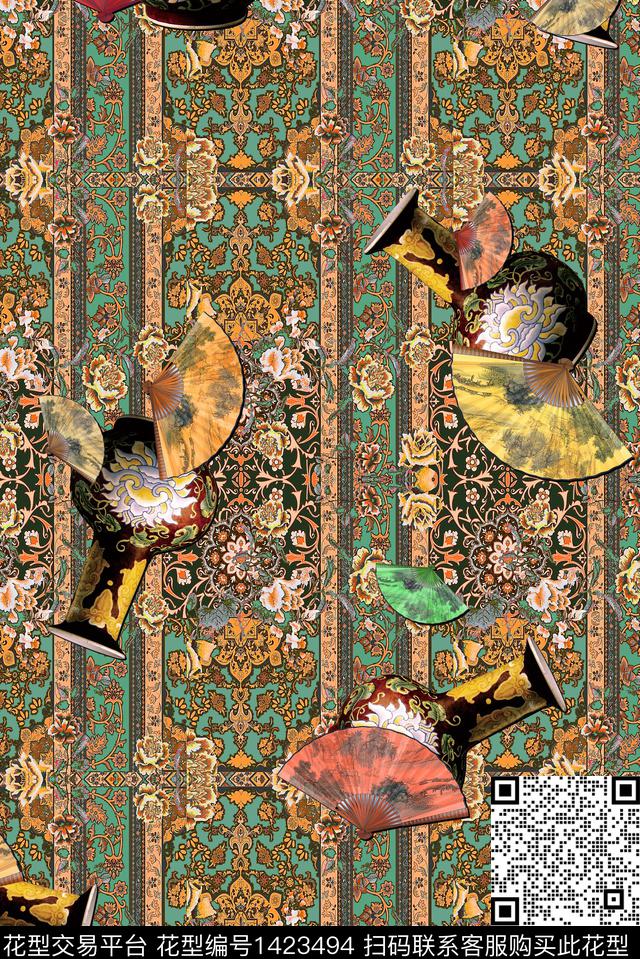 复古香云纱中老年数码印花华亿平台下载（图片编号: 1423494） - 瓦栏（Walan）