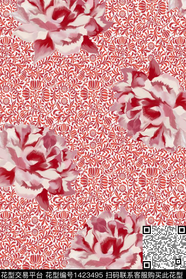 几何抽象艺术数码印花华亿平台下载（图片编号: 1423495） - 瓦栏（Walan）