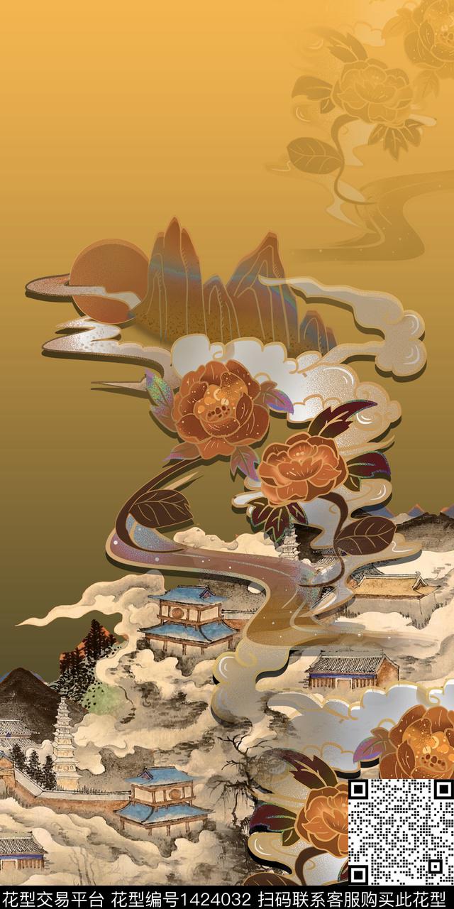 真丝中国风定位花复古旗袍花数码印花华亿平台下载（图片编号: 1424032） - 瓦栏（Walan）