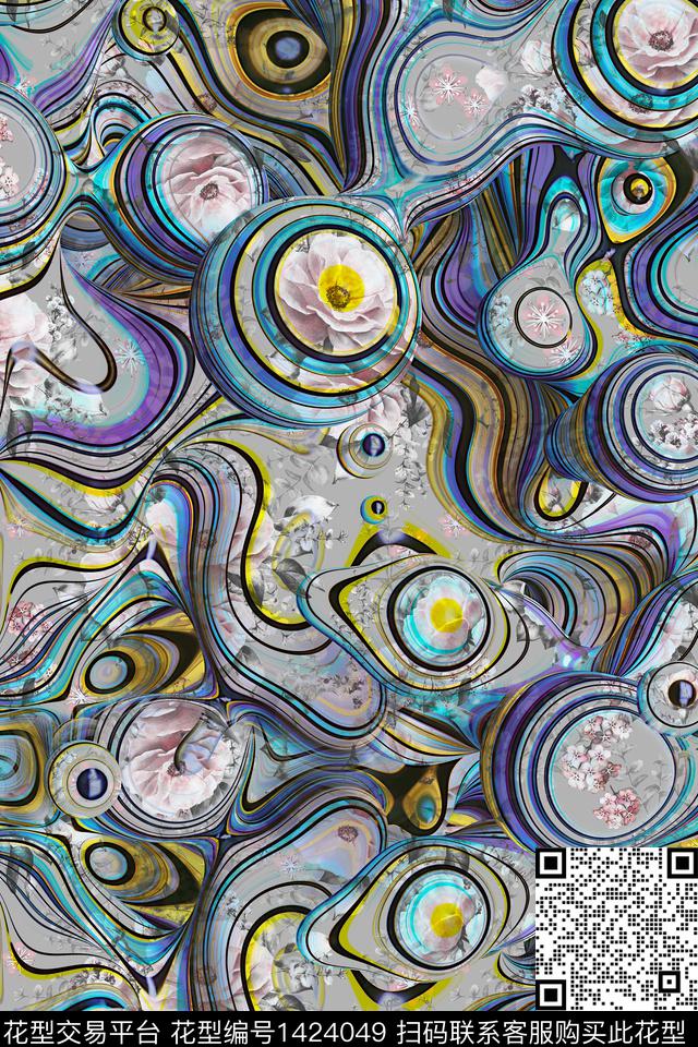 炫彩纹理花卉数码印花华亿平台下载（图片编号: 1424049） - 瓦栏（Walan）