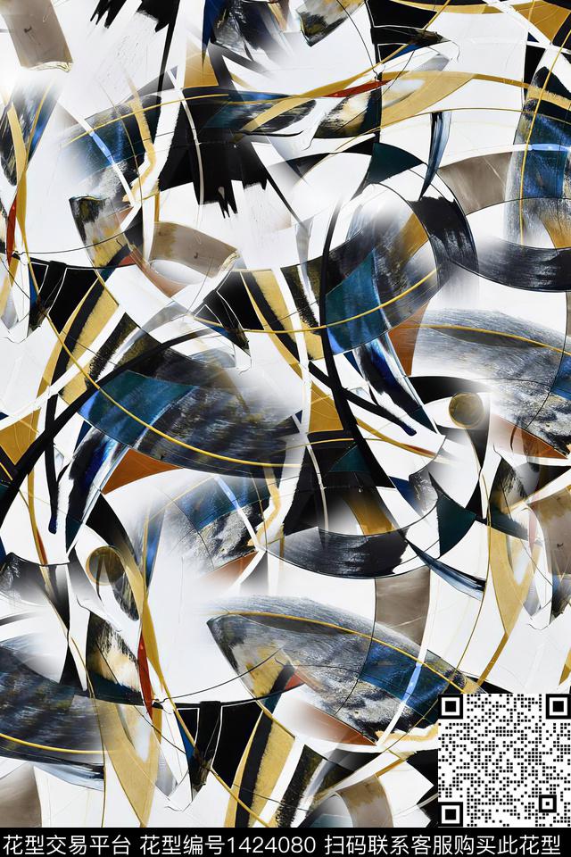 肌理抽象真丝数码印花华亿平台下载（图片编号: 1424080） - 瓦栏（Walan）