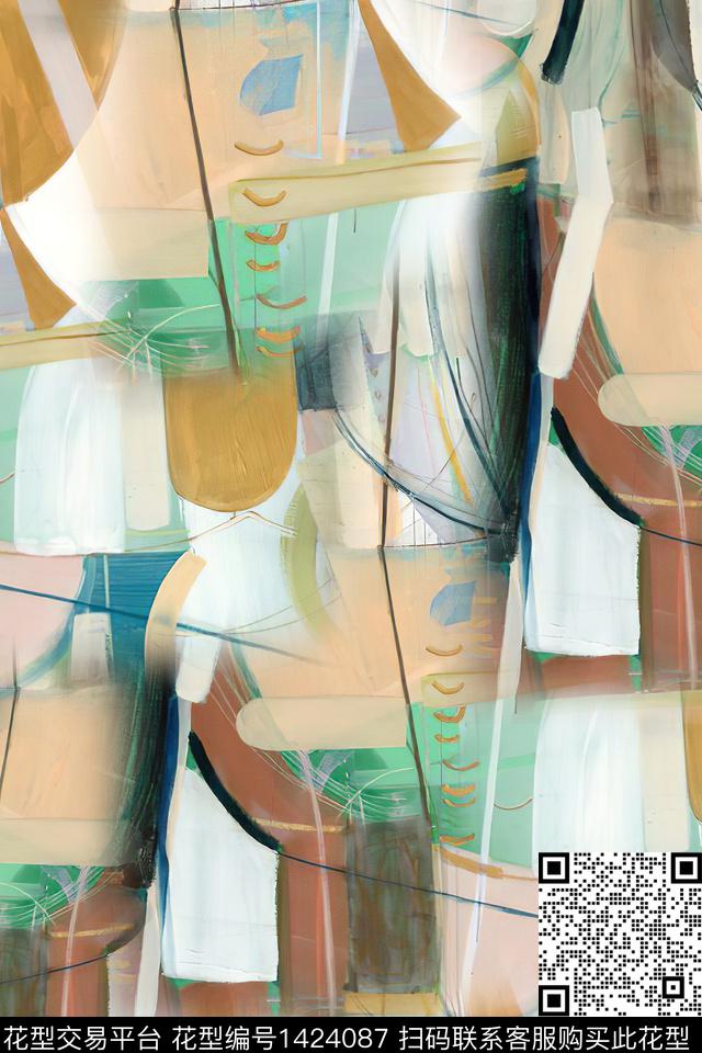 肌理抽象真丝数码印花华亿平台下载（图片编号: 1424087） - 瓦栏（Walan）