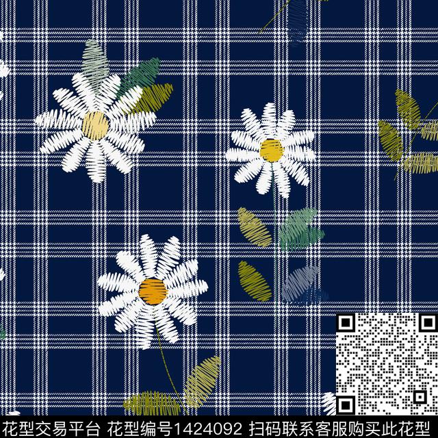 时尚格子花卉数码印花华亿平台下载（图片编号: 1424092） - 瓦栏（Walan）