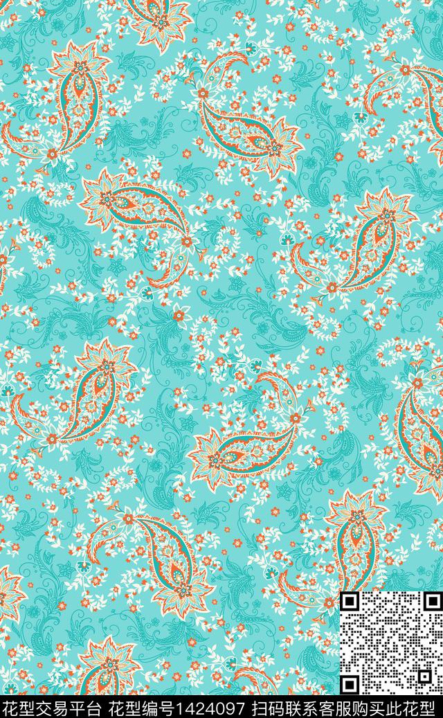 数码华亿平台清爽底花卉民族风数码印花华亿平台下载（图片编号: 1424097） - 瓦栏（Walan）