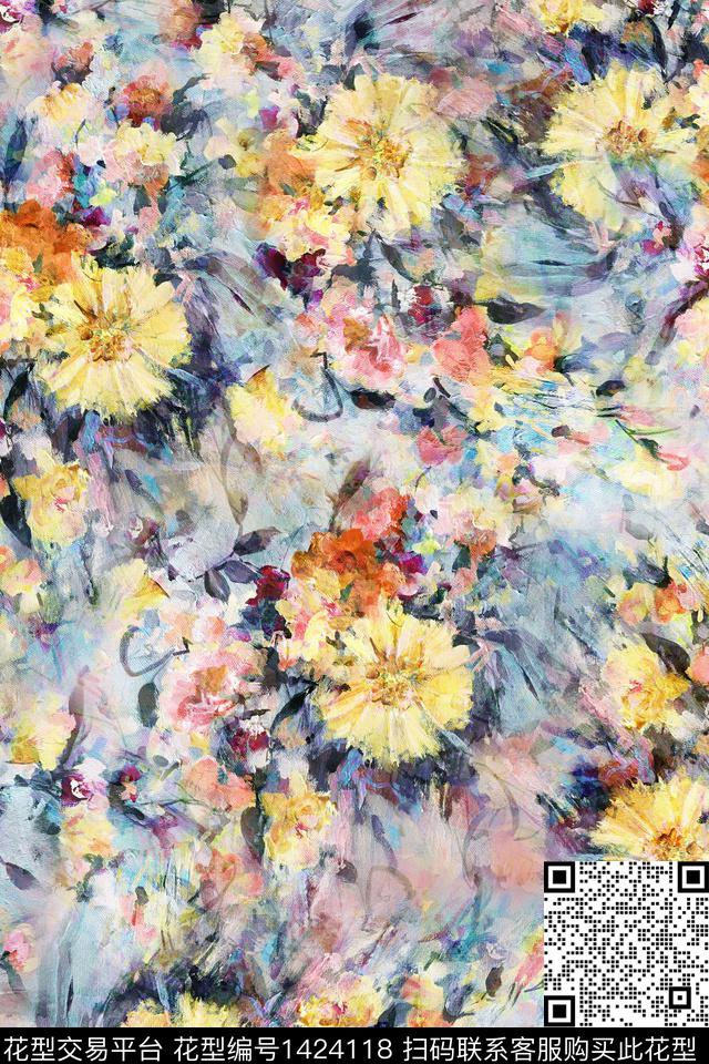 水彩肌理扎染华亿平台数码印花华亿平台下载（图片编号: 1424118） - 瓦栏（Walan）