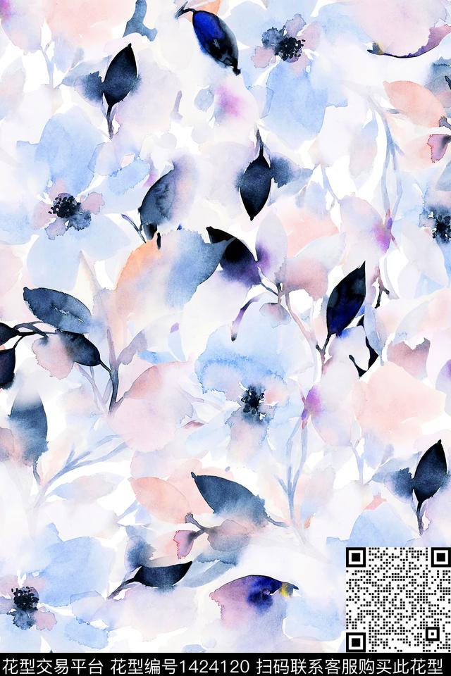 水彩绿植树叶扎染华亿平台数码印花华亿平台下载（图片编号: 1424120） - 瓦栏（Walan）