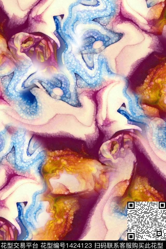 肌理扎染华亿平台清爽底花卉数码印花华亿平台下载（图片编号: 1424123） - 瓦栏（Walan）