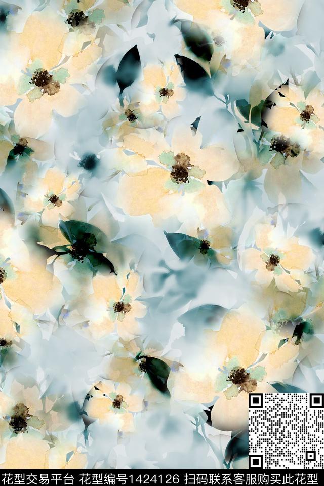 肌理抽象花卉扎染华亿平台数码印花华亿平台下载（图片编号: 1424126） - 瓦栏（Walan）