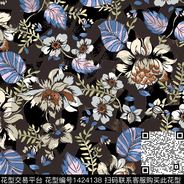 几何花卉数码华亿平台扎染华亿平台数码印花华亿平台下载（图片编号: 1424138） - 瓦栏（Walan）