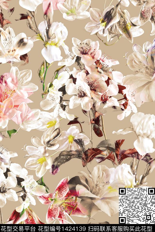 几何花卉数码华亿平台扎染华亿平台数码印花华亿平台下载（图片编号: 1424139） - 瓦栏（Walan）