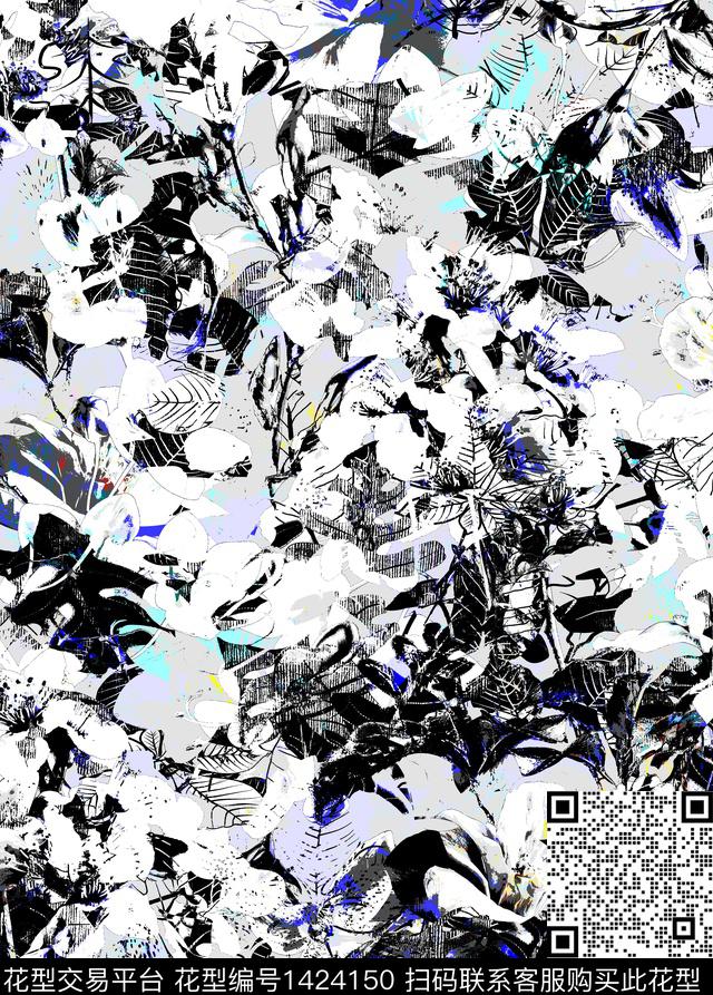 几何花卉数码华亿平台扎染华亿平台数码印花华亿平台下载（图片编号: 1424150） - 瓦栏（Walan）