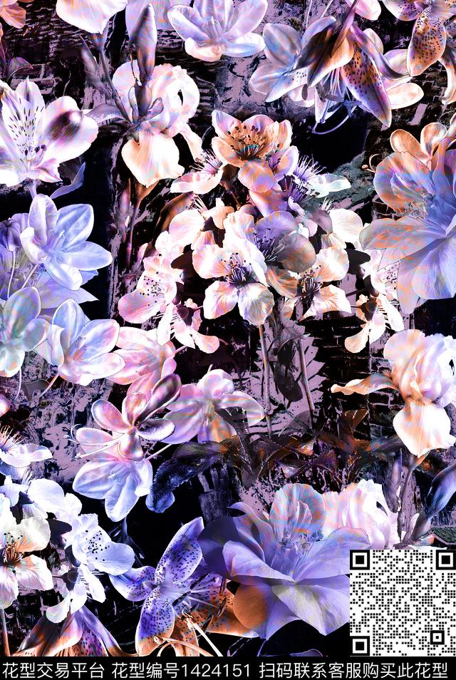 几何花卉数码华亿平台扎染华亿平台数码印花华亿平台下载（图片编号: 1424151） - 瓦栏（Walan）