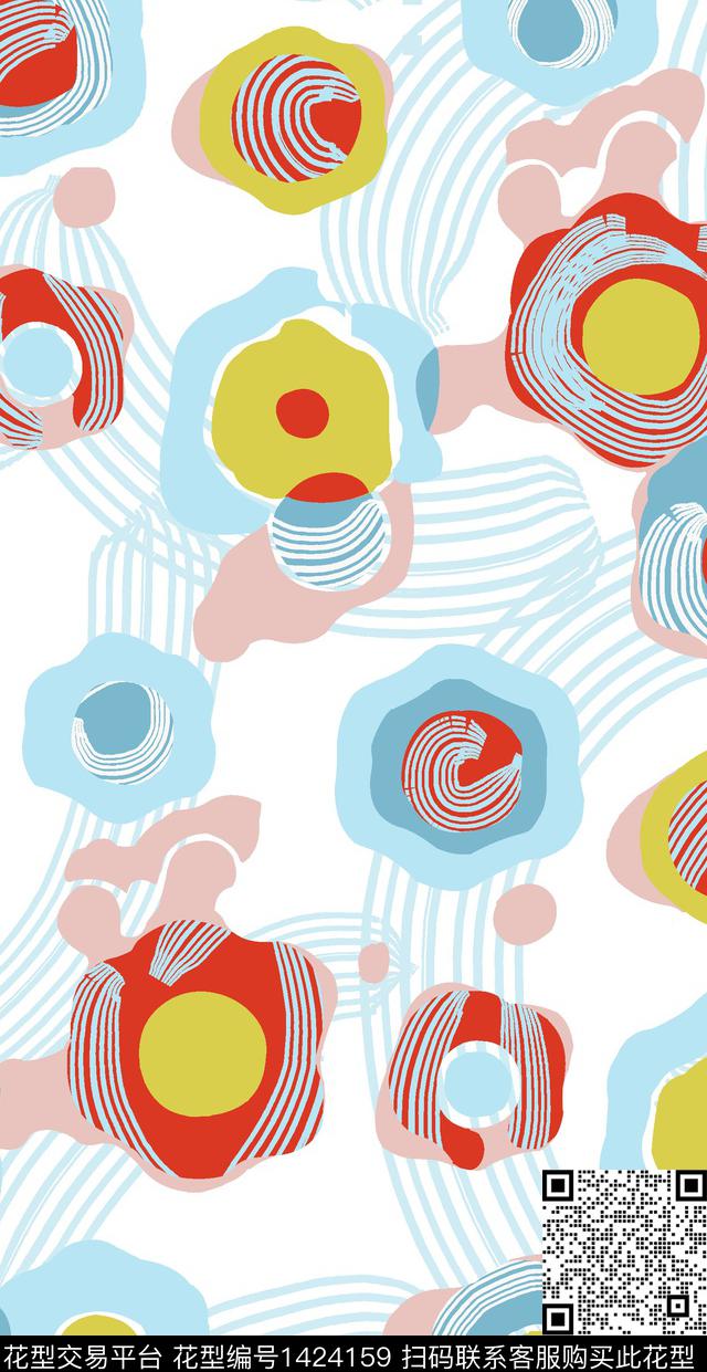 年轻女性涂鸦圆形传统印花华亿平台下载（图片编号: 1424159） - 瓦栏（Walan）