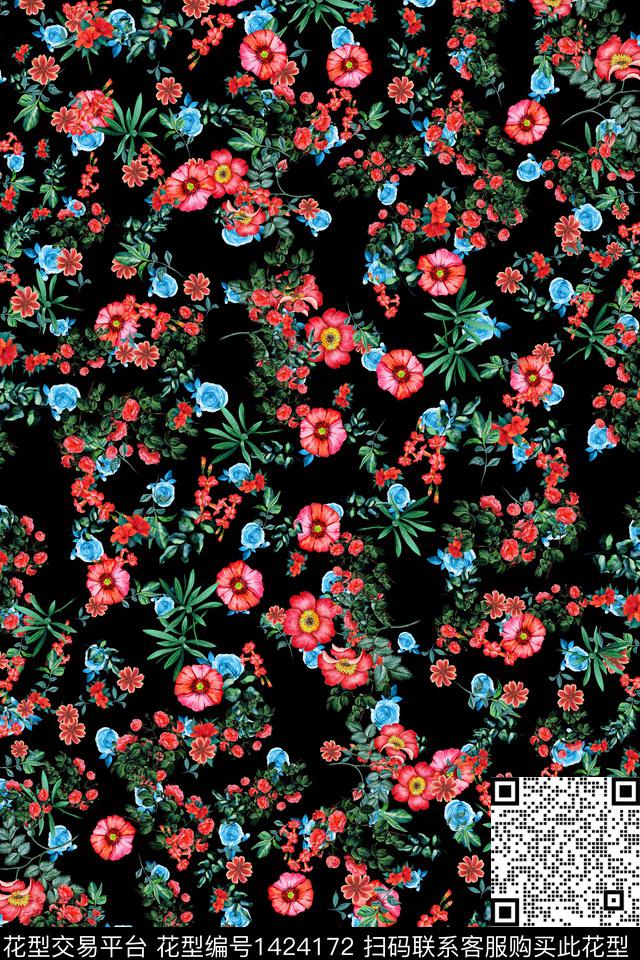 连衣裙女装花卉传统印花华亿平台下载（图片编号: 1424172） - 瓦栏（Walan）