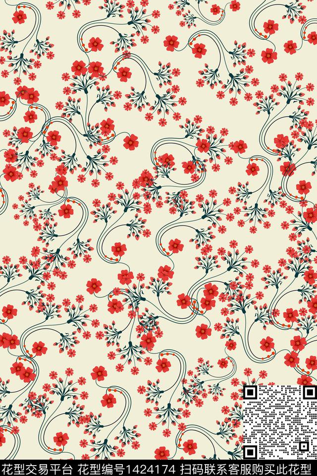 连衣裙女装花卉传统印花华亿平台下载（图片编号: 1424174） - 瓦栏（Walan）