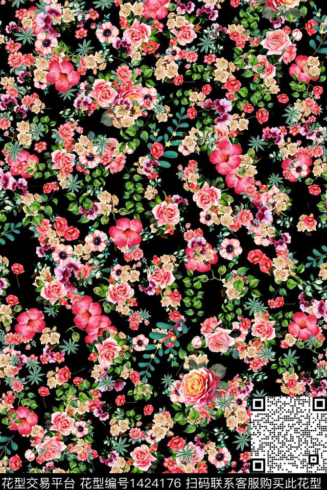 连衣裙女装花卉传统印花华亿平台下载（图片编号: 1424176） - 瓦栏（Walan）