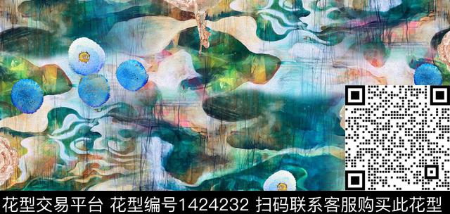 几何绿色棉麻数码印花华亿平台下载（图片编号: 1424232） - 瓦栏（Walan）