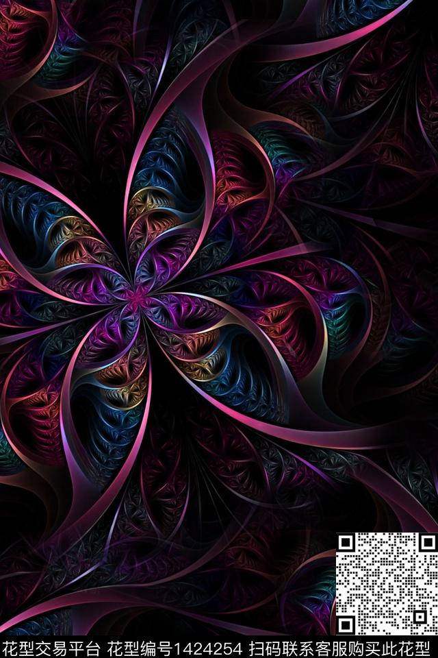 几何花卉肌理炫彩花数码印花华亿平台下载（图片编号: 1424254） - 瓦栏（Walan）