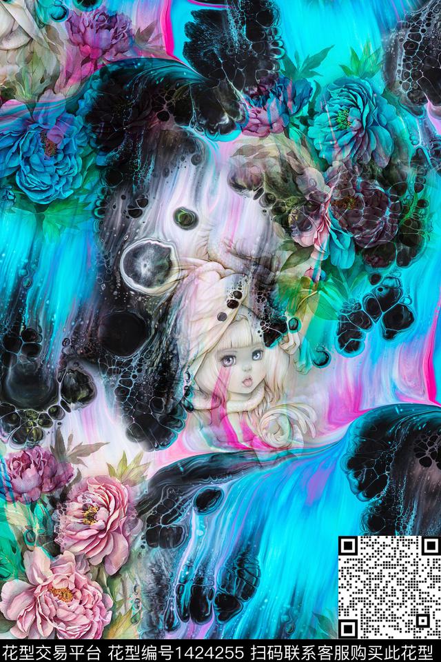 炫彩纹理大花数码印花华亿平台下载（图片编号: 1424255） - 瓦栏（Walan）