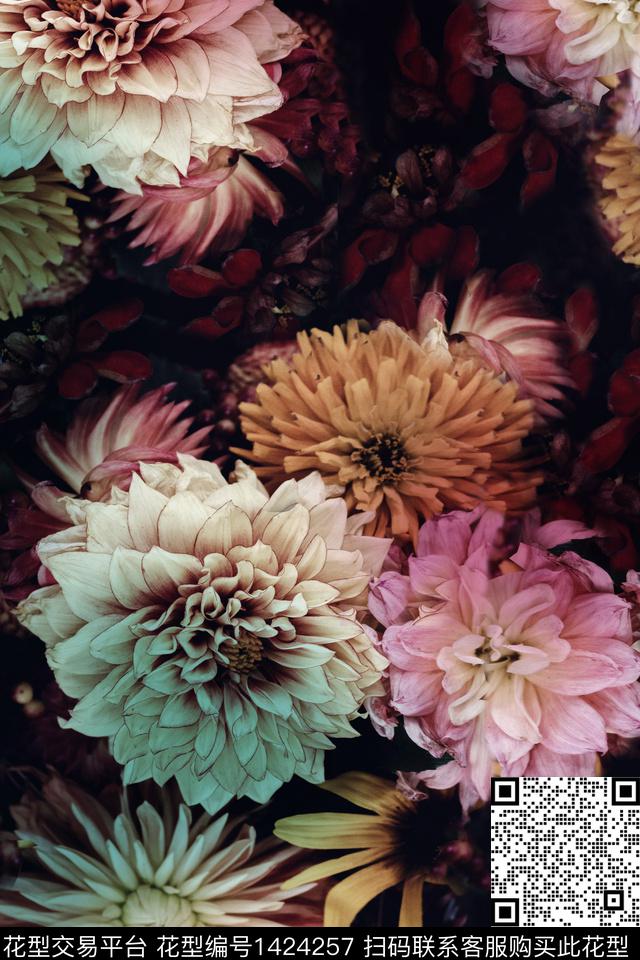 朦胧花卉炫彩大花炫彩数码印花华亿平台下载（图片编号: 1424257） - 瓦栏（Walan）