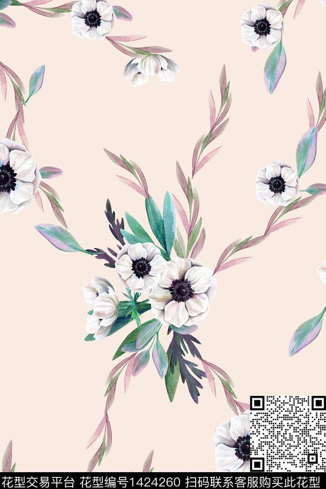 花卉清爽小花粉底花数码印花华亿平台下载（图片编号: 1424260） - 瓦栏（Walan）