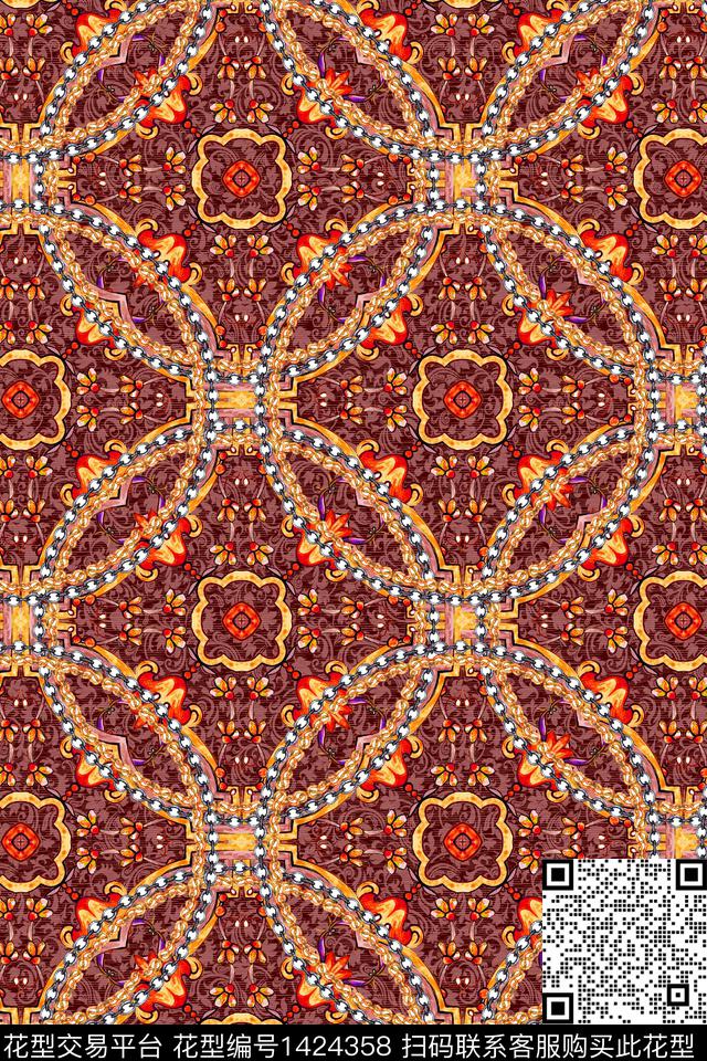 复古民族风真丝数码印花华亿平台下载（图片编号: 1424358） - 瓦栏（Walan）