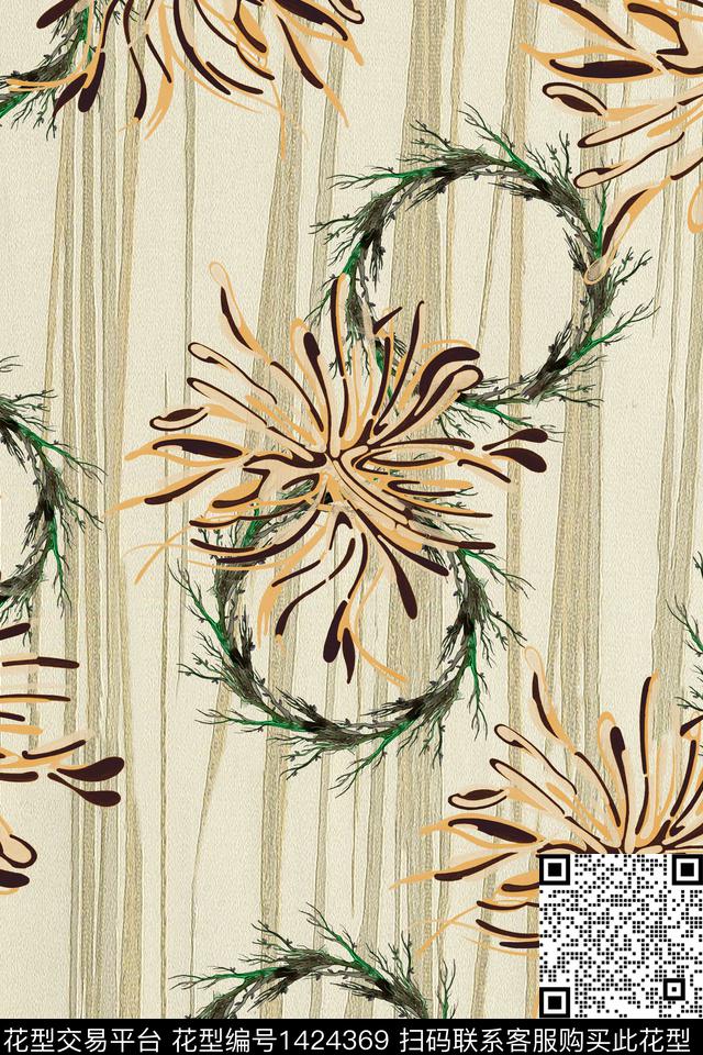 纹理树枝花卉数码印花华亿平台下载（图片编号: 1424369） - 瓦栏（Walan）