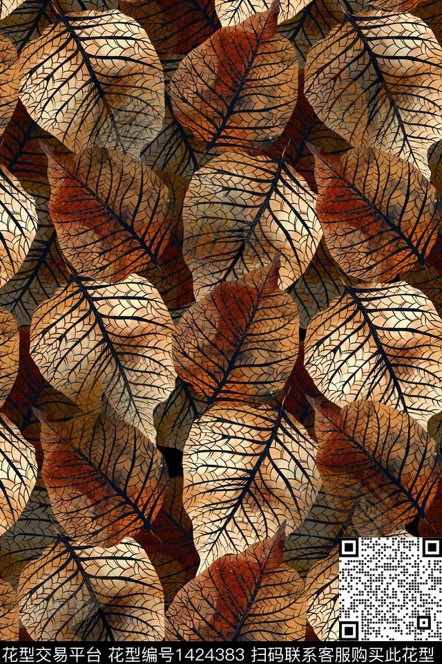 绿植树叶肌理大牌风数码印花华亿平台下载（图片编号: 1424383） - 瓦栏（Walan）